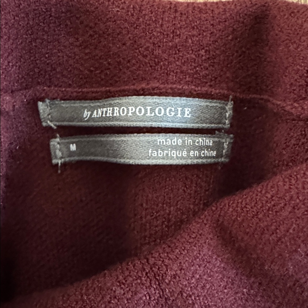 😊Anthropologie Women’s Burgundy Turtleneck Sweater with soft lavender trim - Picture 2 of 7